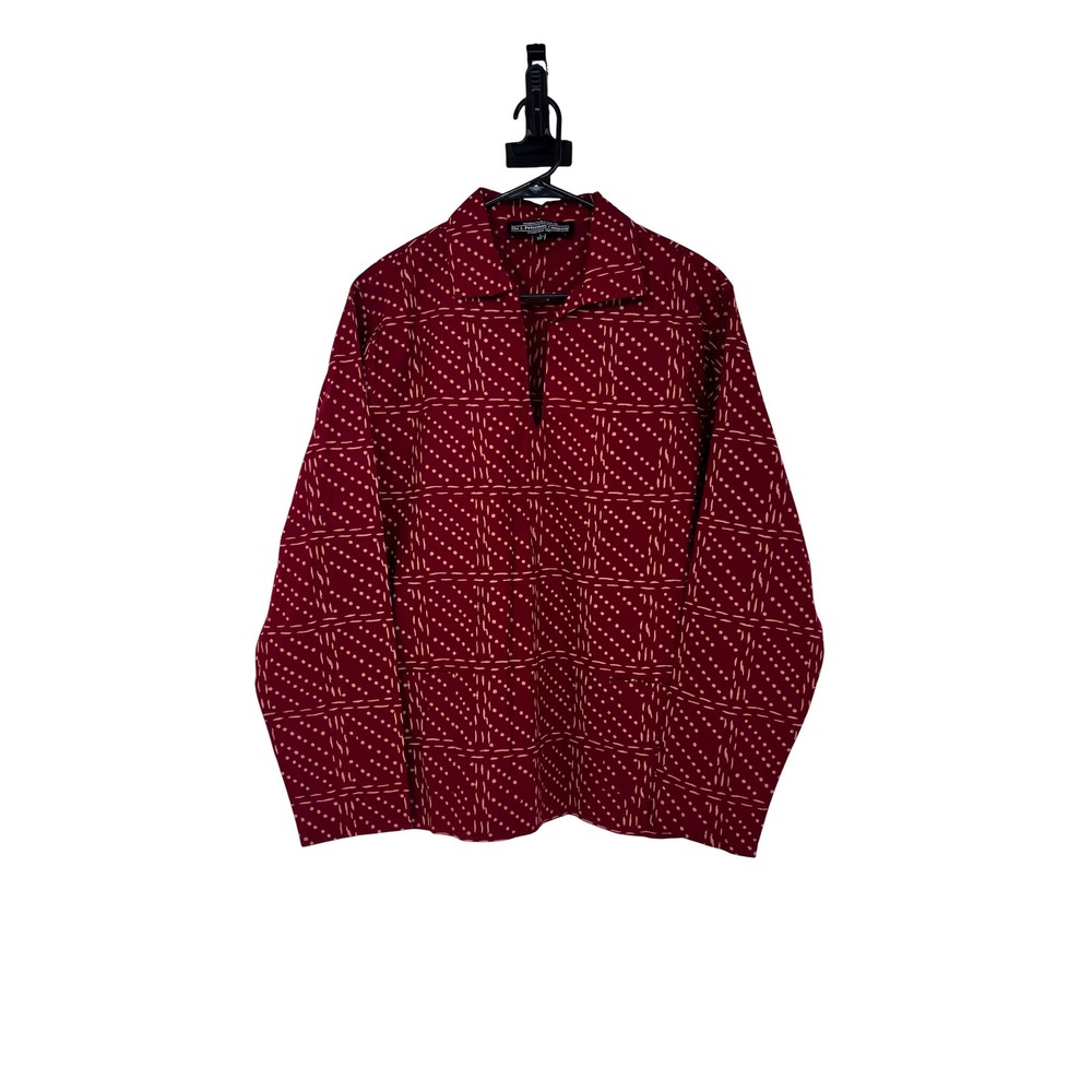 J Peterman Company Womens Red Geometric Cotton Split Neck Tunic Top‎ Large